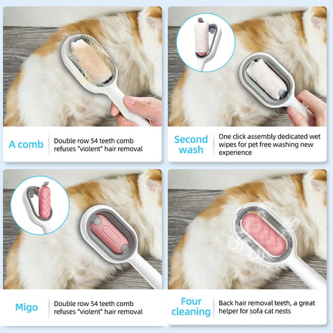 Cat Hair Brush With Water, Sticky Brush For Cats, 4 In-1 Cat Grooming Brush Creative Update Cat Dog Grooming Comb With Water Tank Double-Sided Hair Removal Brush Kitten Pet Supplies Accessories